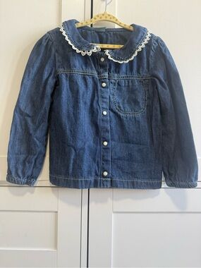 Girls Denim Button-Up Shirt with Lace Collar OshKosh 4T 100% Cotton